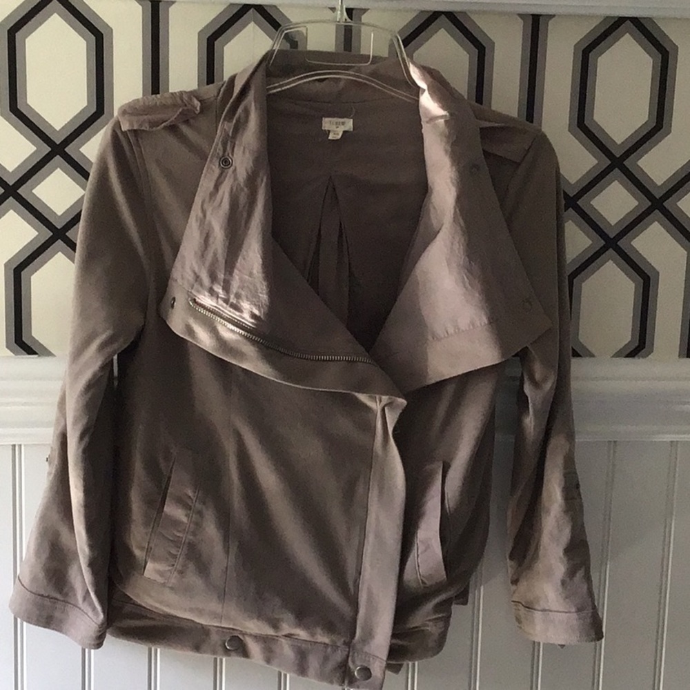 J Crew Motorcycle style jacket with cowl neck